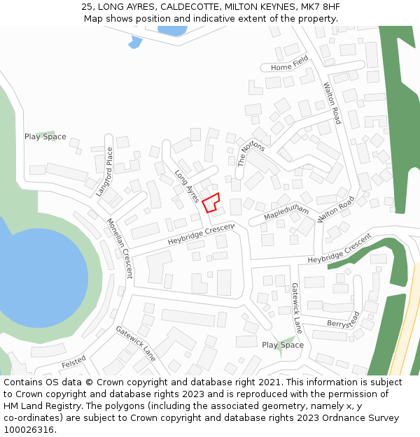 25, LONG AYRES, CALDECOTTE, MILTON KEYNES, MK7 8HF: Location map and indicative extent of plot