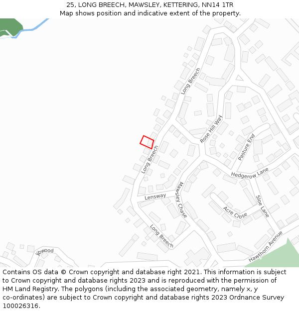 25, LONG BREECH, MAWSLEY, KETTERING, NN14 1TR: Location map and indicative extent of plot