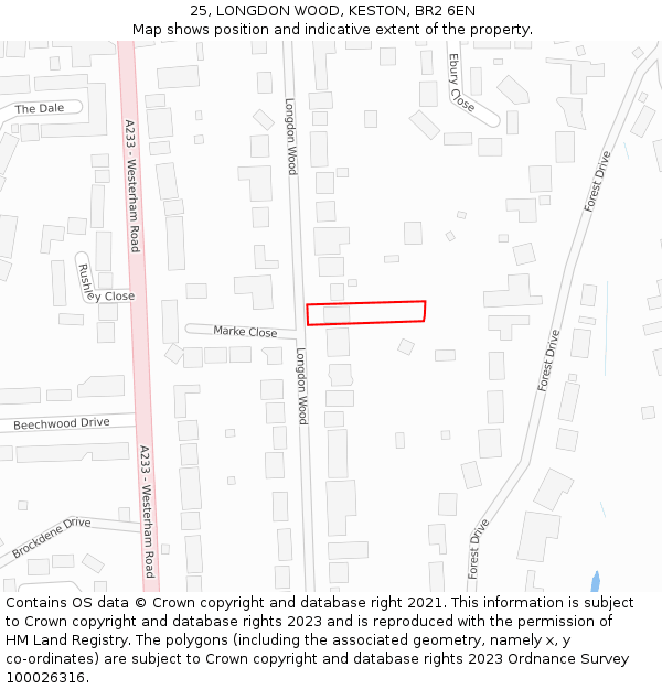 25, LONGDON WOOD, KESTON, BR2 6EN: Location map and indicative extent of plot