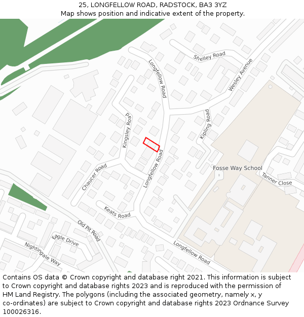 25, LONGFELLOW ROAD, RADSTOCK, BA3 3YZ: Location map and indicative extent of plot