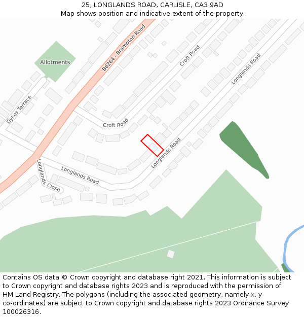 25, LONGLANDS ROAD, CARLISLE, CA3 9AD: Location map and indicative extent of plot