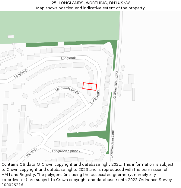 25, LONGLANDS, WORTHING, BN14 9NW: Location map and indicative extent of plot