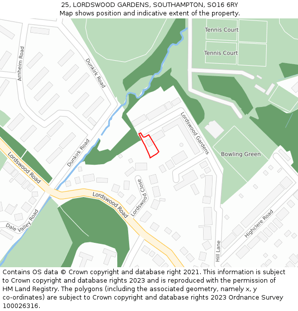 25, LORDSWOOD GARDENS, SOUTHAMPTON, SO16 6RY: Location map and indicative extent of plot