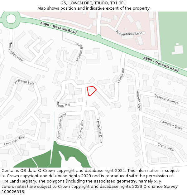 25, LOWEN BRE, TRURO, TR1 3FH: Location map and indicative extent of plot