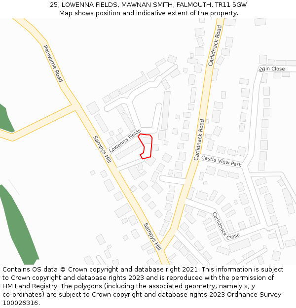 25, LOWENNA FIELDS, MAWNAN SMITH, FALMOUTH, TR11 5GW: Location map and indicative extent of plot