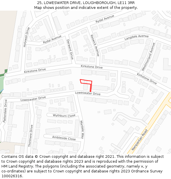 25, LOWESWATER DRIVE, LOUGHBOROUGH, LE11 3RR: Location map and indicative extent of plot