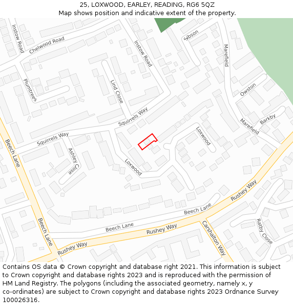 25, LOXWOOD, EARLEY, READING, RG6 5QZ: Location map and indicative extent of plot