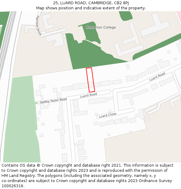 25, LUARD ROAD, CAMBRIDGE, CB2 8PJ: Location map and indicative extent of plot