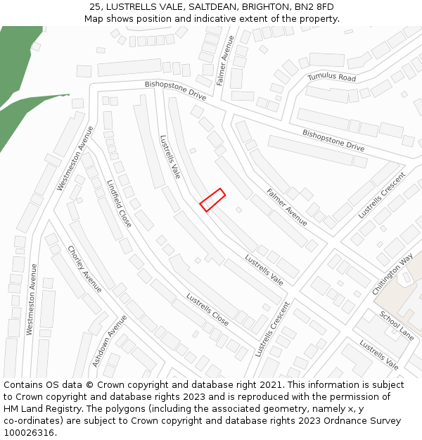 25, LUSTRELLS VALE, SALTDEAN, BRIGHTON, BN2 8FD: Location map and indicative extent of plot