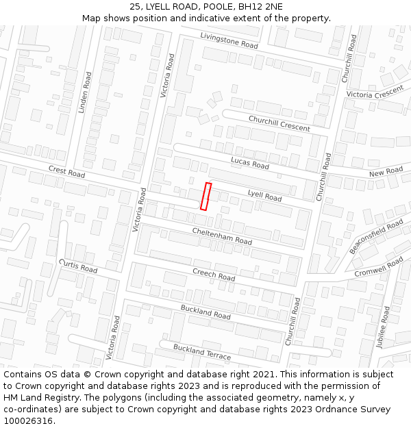 25, LYELL ROAD, POOLE, BH12 2NE: Location map and indicative extent of plot