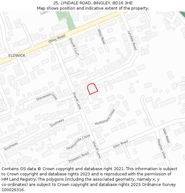 25, LYNDALE ROAD, BINGLEY, BD16 3HE: Location map and indicative extent of plot
