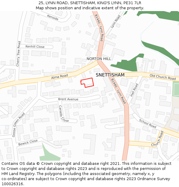 25, LYNN ROAD, SNETTISHAM, KING'S LYNN, PE31 7LR: Location map and indicative extent of plot