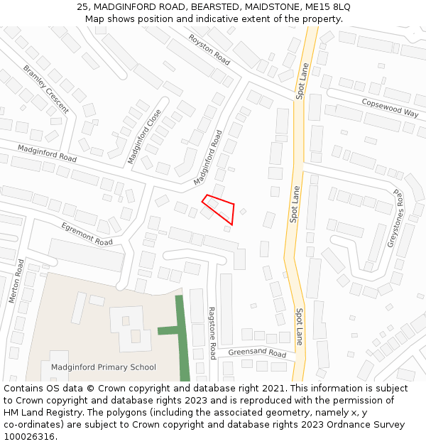 25, MADGINFORD ROAD, BEARSTED, MAIDSTONE, ME15 8LQ: Location map and indicative extent of plot