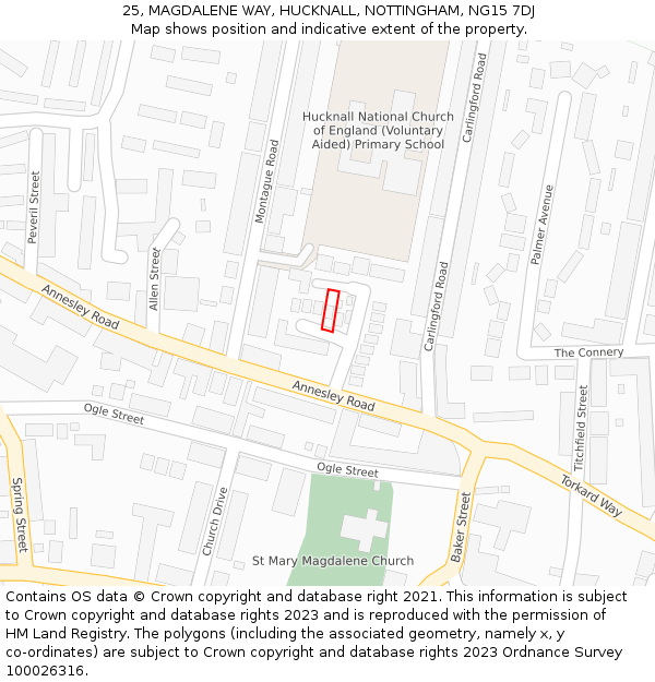 25, MAGDALENE WAY, HUCKNALL, NOTTINGHAM, NG15 7DJ: Location map and indicative extent of plot