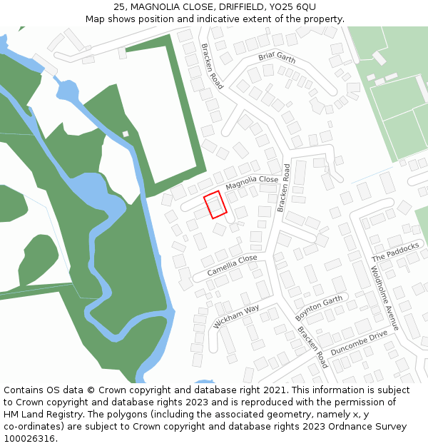 25, MAGNOLIA CLOSE, DRIFFIELD, YO25 6QU: Location map and indicative extent of plot