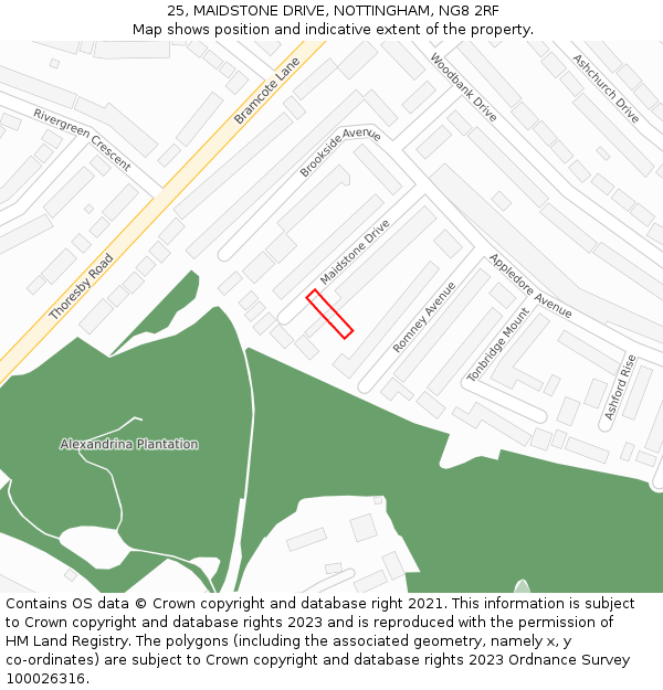 25, MAIDSTONE DRIVE, NOTTINGHAM, NG8 2RF: Location map and indicative extent of plot
