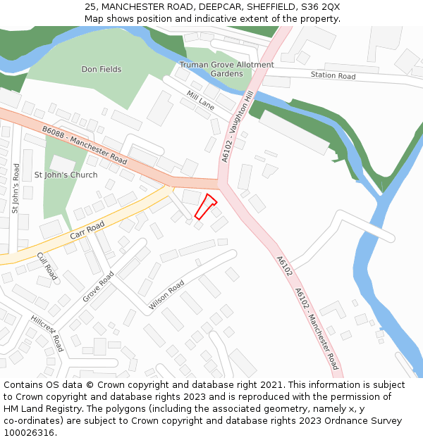 25, MANCHESTER ROAD, DEEPCAR, SHEFFIELD, S36 2QX: Location map and indicative extent of plot
