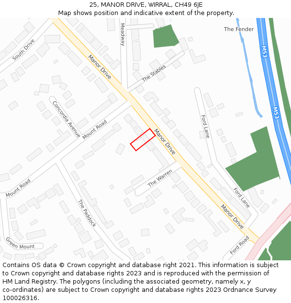 25, MANOR DRIVE, WIRRAL, CH49 6JE: Location map and indicative extent of plot