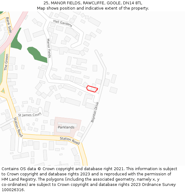 25, MANOR FIELDS, RAWCLIFFE, GOOLE, DN14 8TL: Location map and indicative extent of plot