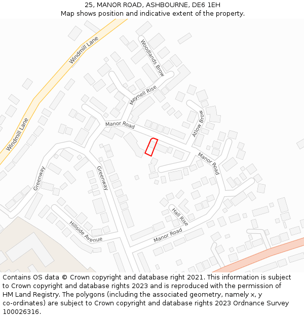 25, MANOR ROAD, ASHBOURNE, DE6 1EH: Location map and indicative extent of plot