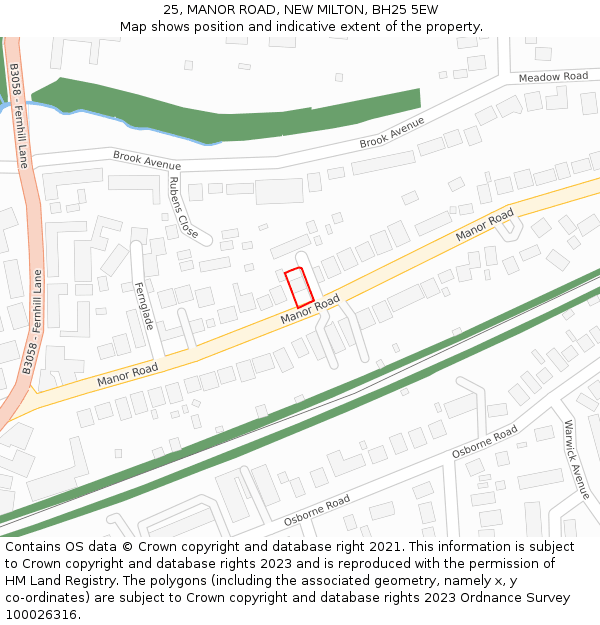 25, MANOR ROAD, NEW MILTON, BH25 5EW: Location map and indicative extent of plot