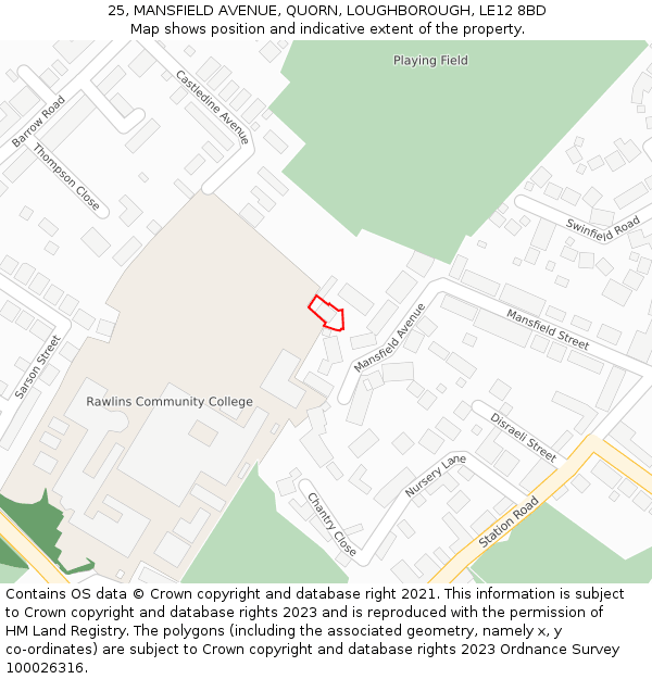 25, MANSFIELD AVENUE, QUORN, LOUGHBOROUGH, LE12 8BD: Location map and indicative extent of plot