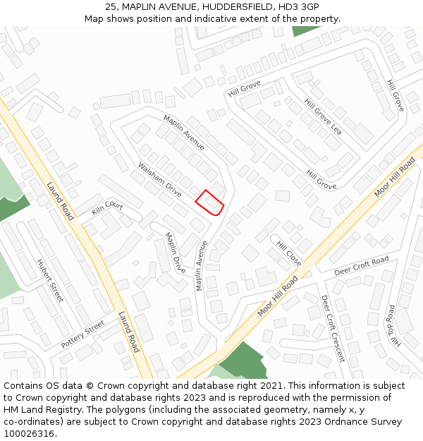 25, MAPLIN AVENUE, HUDDERSFIELD, HD3 3GP: Location map and indicative extent of plot