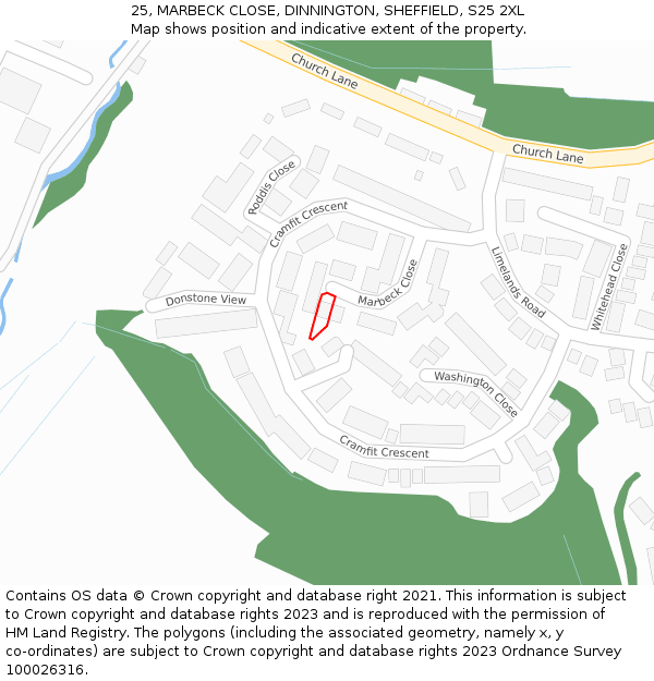 25, MARBECK CLOSE, DINNINGTON, SHEFFIELD, S25 2XL: Location map and indicative extent of plot