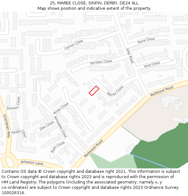 25, MAREE CLOSE, SINFIN, DERBY, DE24 9LL: Location map and indicative extent of plot