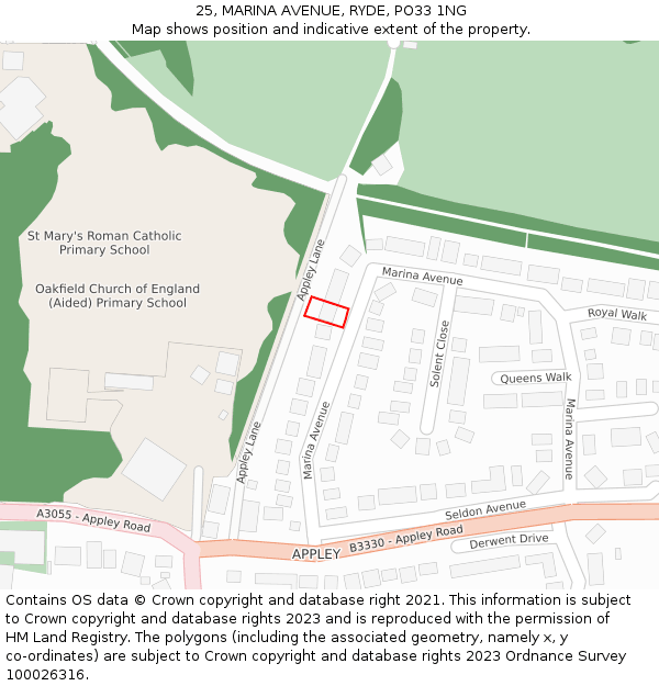 25, MARINA AVENUE, RYDE, PO33 1NG: Location map and indicative extent of plot
