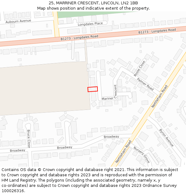 25, MARRINER CRESCENT, LINCOLN, LN2 1BB: Location map and indicative extent of plot