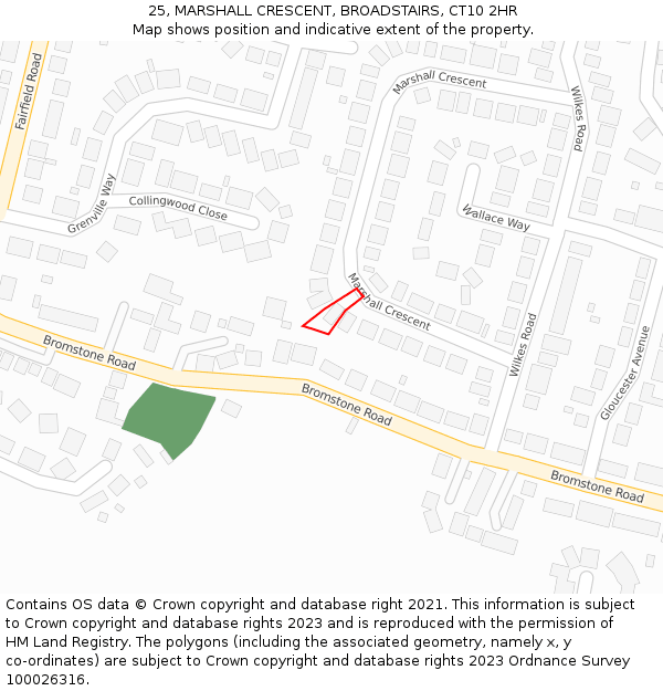 25, MARSHALL CRESCENT, BROADSTAIRS, CT10 2HR: Location map and indicative extent of plot