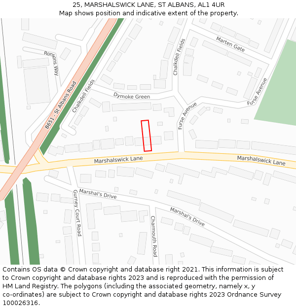 25, MARSHALSWICK LANE, ST ALBANS, AL1 4UR: Location map and indicative extent of plot