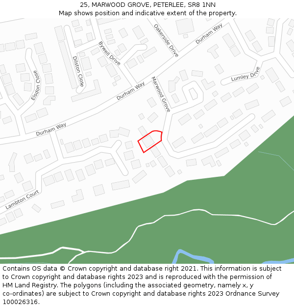25, MARWOOD GROVE, PETERLEE, SR8 1NN: Location map and indicative extent of plot