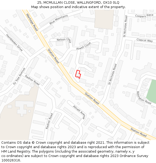 25, MCMULLAN CLOSE, WALLINGFORD, OX10 0LQ: Location map and indicative extent of plot