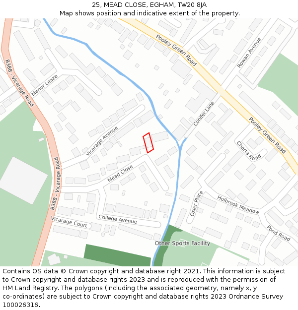 25, MEAD CLOSE, EGHAM, TW20 8JA: Location map and indicative extent of plot