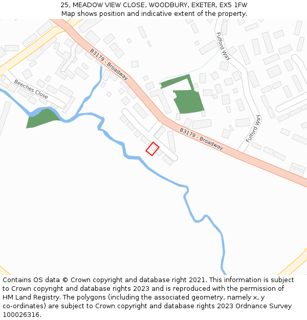 25, MEADOW VIEW CLOSE, WOODBURY, EXETER, EX5 1FW: Location map and indicative extent of plot