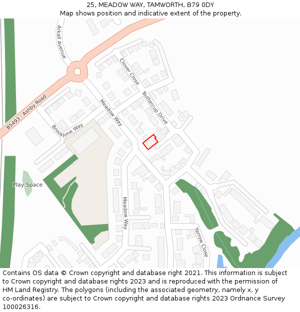 25, MEADOW WAY, TAMWORTH, B79 0DY: Location map and indicative extent of plot