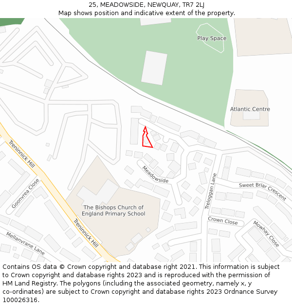 25, MEADOWSIDE, NEWQUAY, TR7 2LJ: Location map and indicative extent of plot