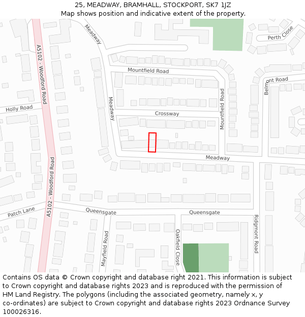 25, MEADWAY, BRAMHALL, STOCKPORT, SK7 1JZ: Location map and indicative extent of plot