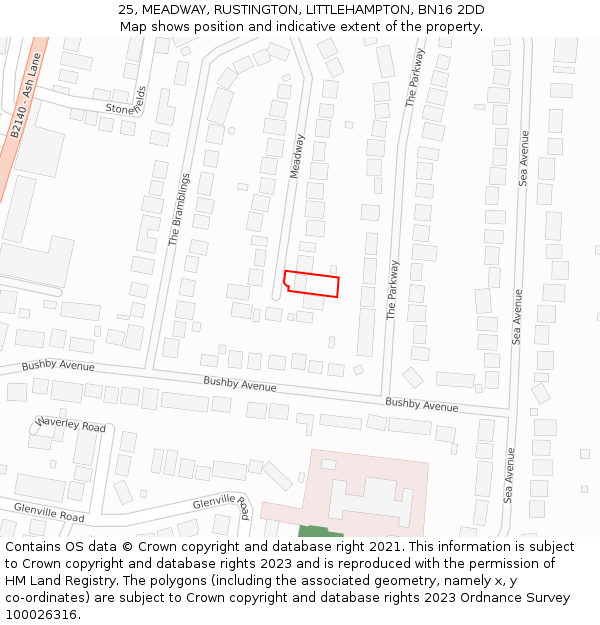 25, MEADWAY, RUSTINGTON, LITTLEHAMPTON, BN16 2DD: Location map and indicative extent of plot