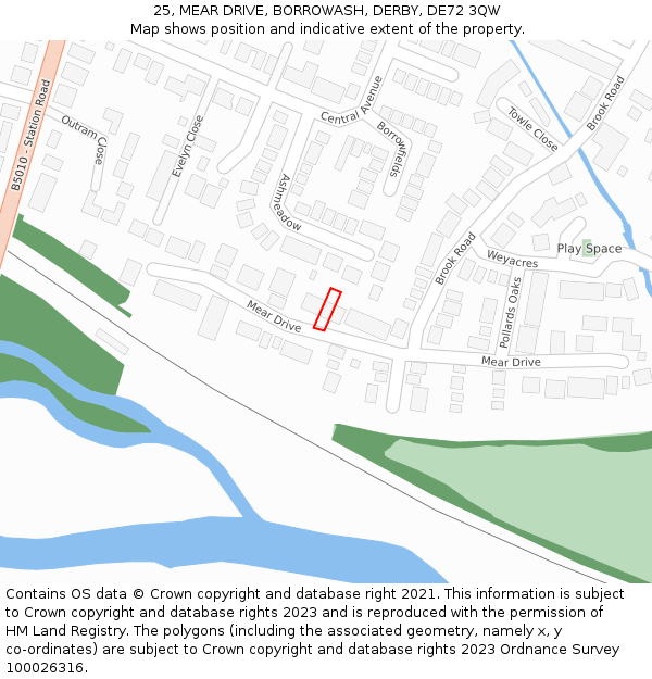 25, MEAR DRIVE, BORROWASH, DERBY, DE72 3QW: Location map and indicative extent of plot
