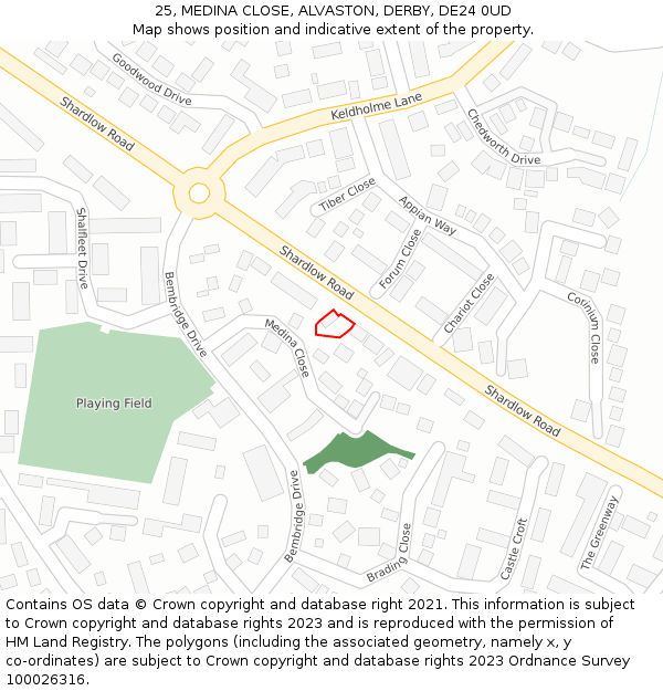 25, MEDINA CLOSE, ALVASTON, DERBY, DE24 0UD: Location map and indicative extent of plot