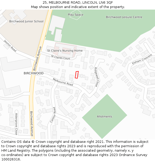 25, MELBOURNE ROAD, LINCOLN, LN6 3QF: Location map and indicative extent of plot