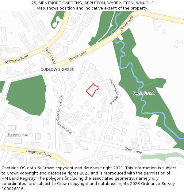 25, MENTMORE GARDENS, APPLETON, WARRINGTON, WA4 3HF: Location map and indicative extent of plot