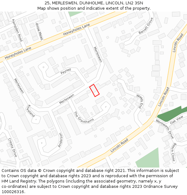 25, MERLESWEN, DUNHOLME, LINCOLN, LN2 3SN: Location map and indicative extent of plot