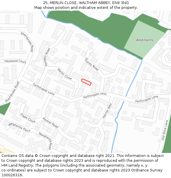 25, MERLIN CLOSE, WALTHAM ABBEY, EN9 3NG: Location map and indicative extent of plot