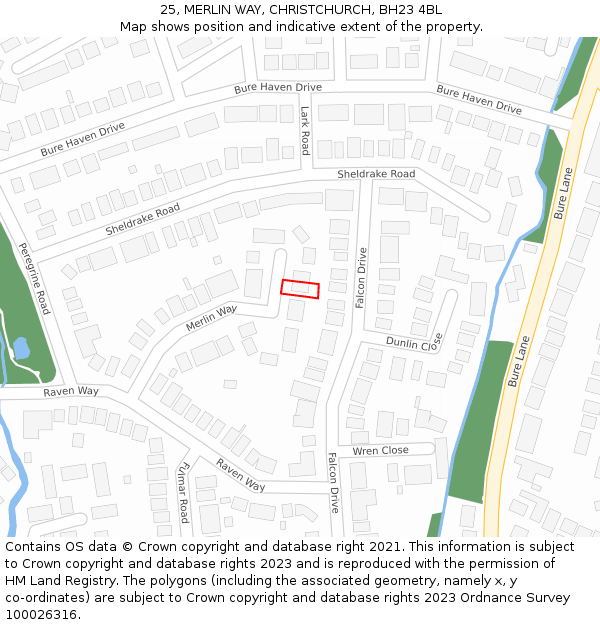 25, MERLIN WAY, CHRISTCHURCH, BH23 4BL: Location map and indicative extent of plot
