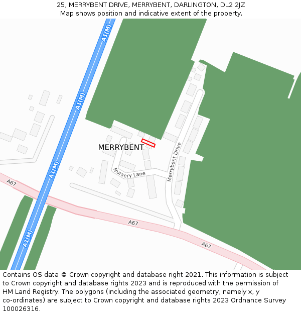 25, MERRYBENT DRIVE, MERRYBENT, DARLINGTON, DL2 2JZ: Location map and indicative extent of plot
