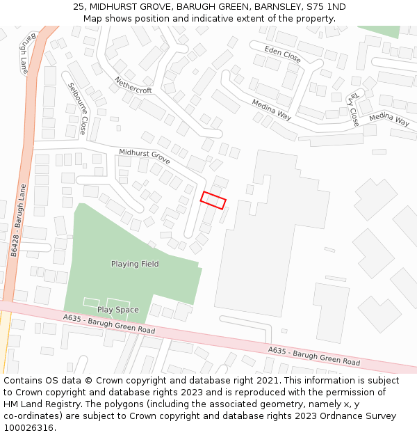 25, MIDHURST GROVE, BARUGH GREEN, BARNSLEY, S75 1ND: Location map and indicative extent of plot